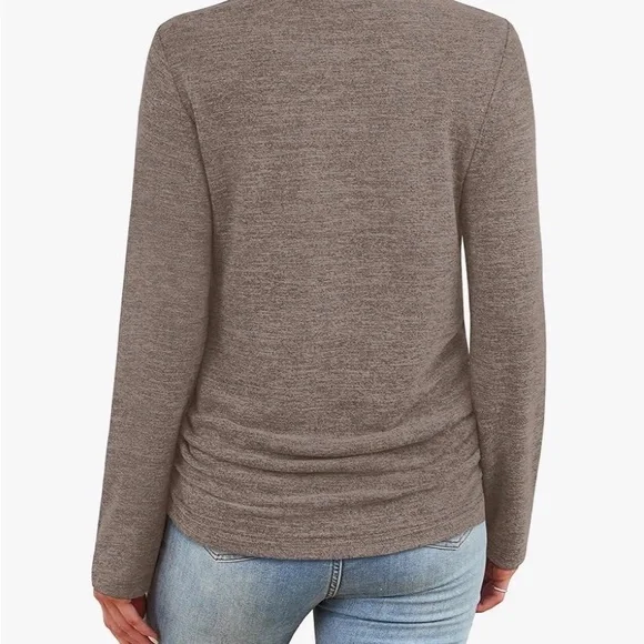 Long Sleeve Ruched Side Women's Top - Taupe - Picture 2 of 4